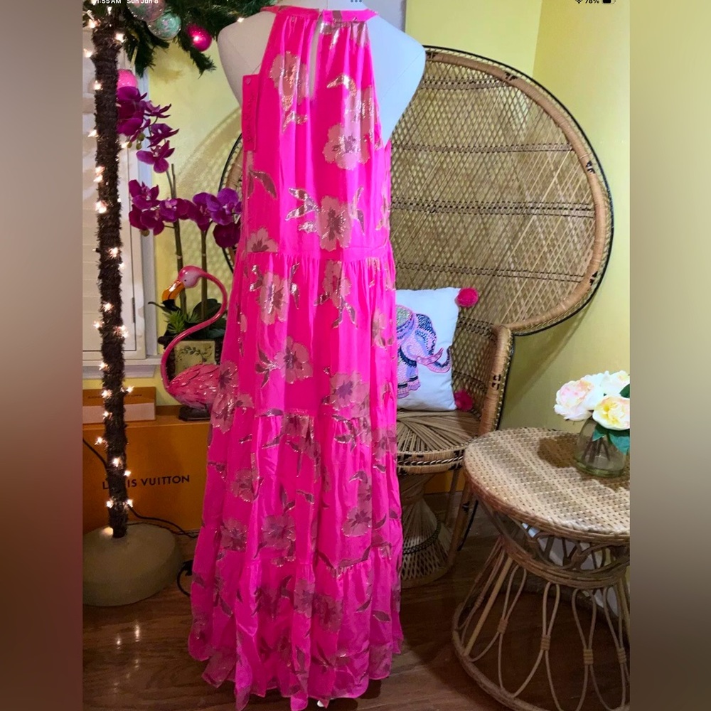 Lilly Pulitzer NWT Beccalyn Maxi Dress Roxie Pink Anniversary Silk Clip Size M - Picture 5 of 9